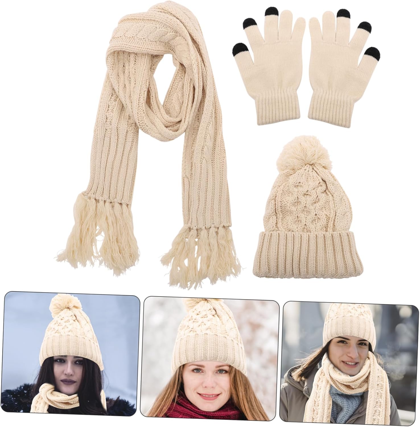 COLLBATH 1set Warm Knitted Beanie Scarf and Gloves for Cozy Hat Scarf Outdoor Activities for Family and Friends
