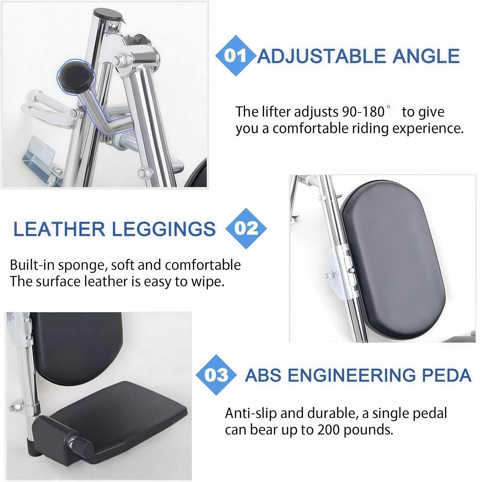 Reposapiés para silla de ruedas con reposapiés acolchado, ángulo ajustable de 90°-180°, fácil de limpiar, diseñado para la mayoría de sillas de ruedas estándar
