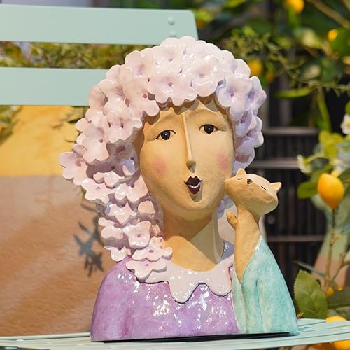 Head Statues - Estatuas de busto para decoración del hogar, 13 pulgadas, estatua de arte moderno para mujeres con gato, esculturas de gato de resina