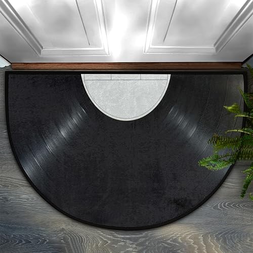AUUXVA Vinyl Records Pattern Half Round Door Mat Indoor Entrance, Music Records Non Slip Absorbent Doormats, 24 x 36 Wear Resistant Semi Circle