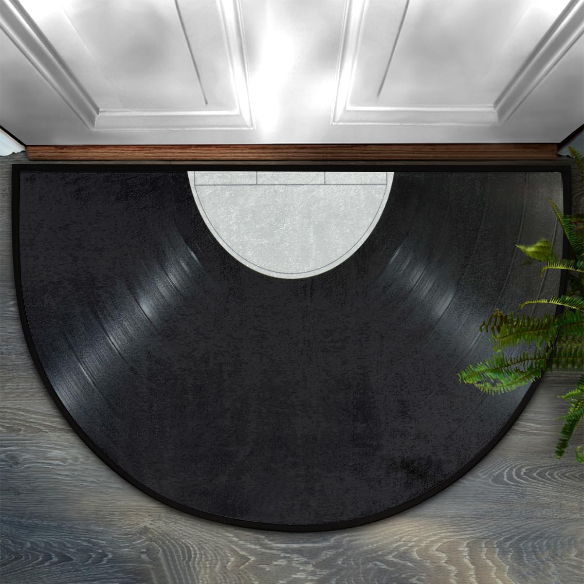 AUUXVA Vinyl Records Pattern Half Round Door Mat Indoor Entrance, Music Records Non Slip Absorbent Doormats, 24 x 36 Wear Resistant Semi Circle Floor