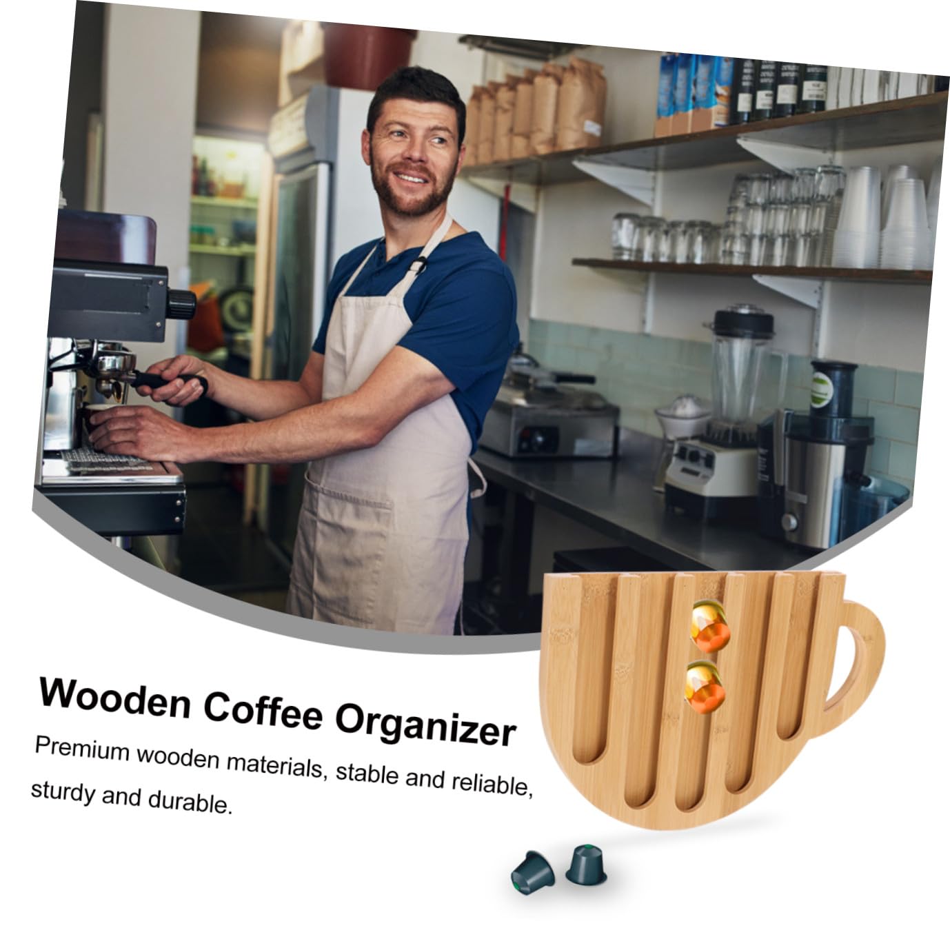 BESPORTBLE Porta Capsule Espositore Creativo in Legno Beige Caffè a Forma di Tazza Organizer Robusto e Affidabile per Stazione Caffè o Ufficio