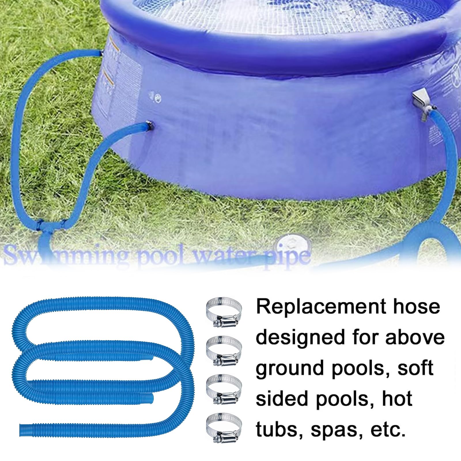 Tubo para filtro de piscina, 2 piezas de manguera de repuesto, tubos de 1,5 m con 4 abrazaderas metálicas