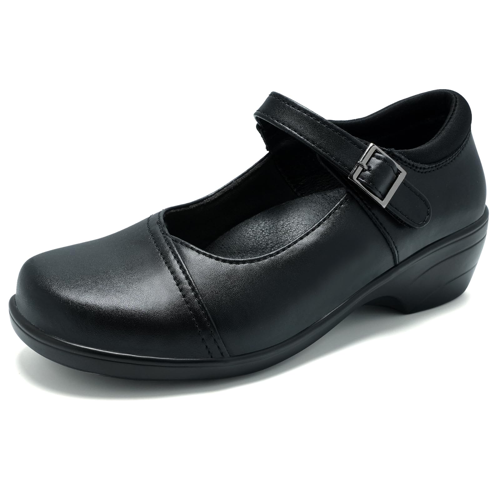 Womens Mary Jane Shoes with Arch Support Leather Round Toe Classics Ankle Strap Loafers Comfort Dress Shoes-image-17