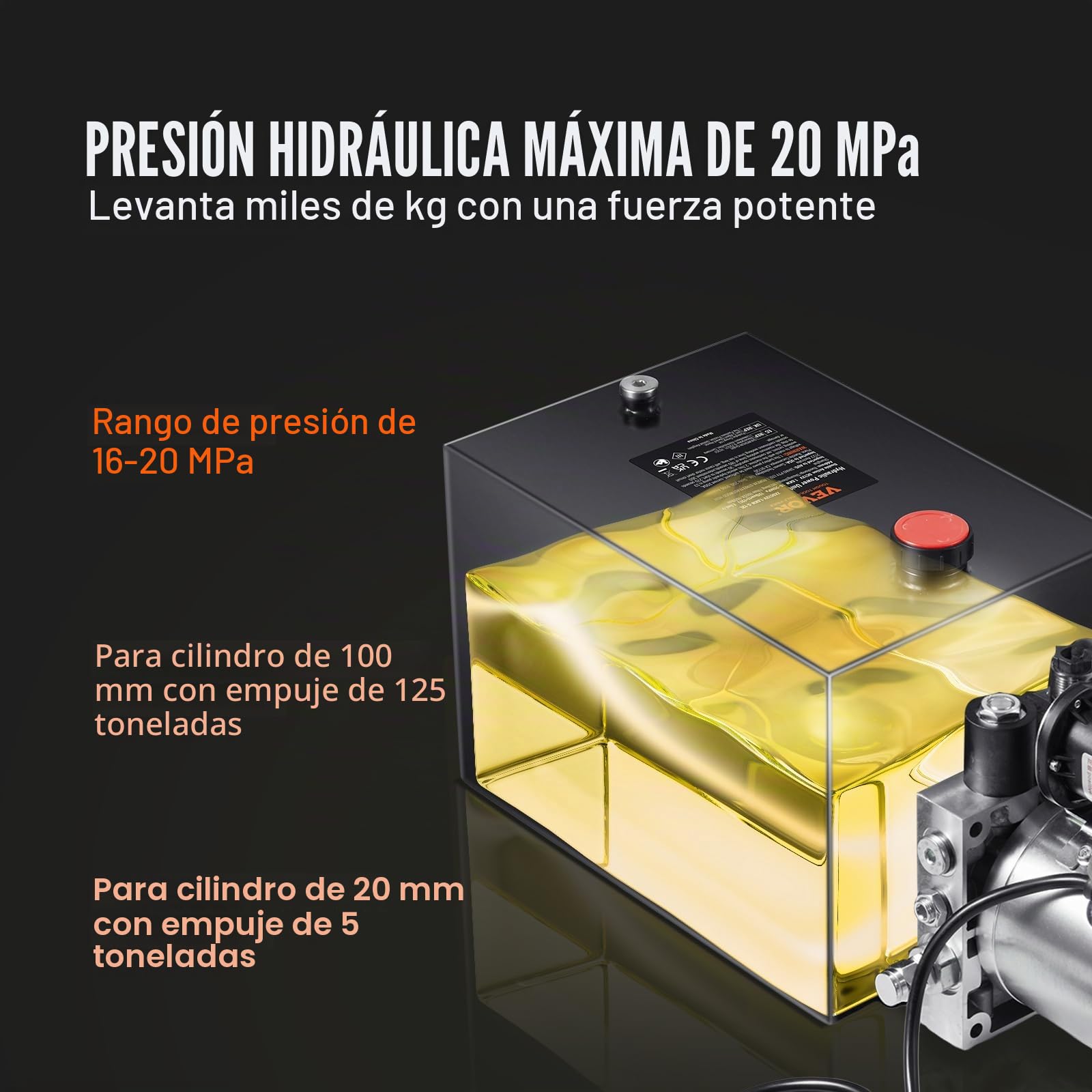 VEVOR Bomba Hidráulica DC 12 V 11 L Unidad Hidráulica de Acción Única Flujo de Aceite 3,44 L/min Presión Máxima de Descarga 22 MPa para Volquete, Plataforma Elevadora, Remolque, Elevación y Descarga
