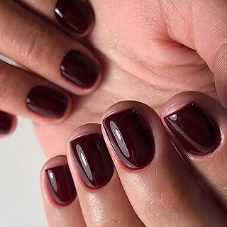32 Stück Press On Nails, Kurz Square, Rotwein – Salonqualität Soft Gel Nägel zum Aufkleben, Natürliches Tragegefühl & 1-3 Wochen Halt
