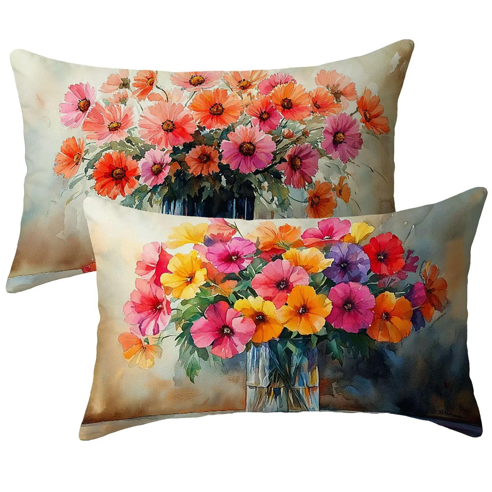 Cadeaux decoration maison lot de 2 housses coussin exterieur impermeable fleur 50x70