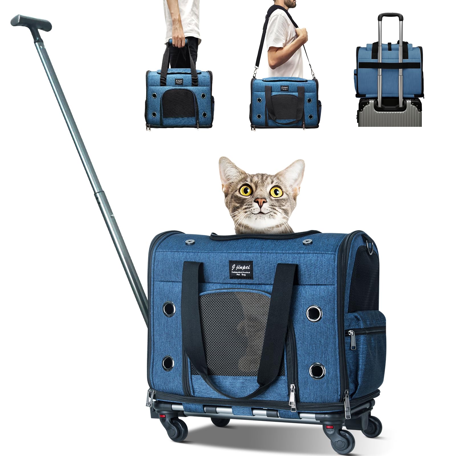 Cat Dog Carrier with Wheels,Foldable Airline Approved Pet Carrier Bag,Rolling Pet Travel Carrier with Telescopic Handle and Shoulder Strap for Small Medium Animals Travel Outdoor Vet Visits(Dark Blue) (B0CDBM8HG2) Amazon Price History, Amazon Price Tracker