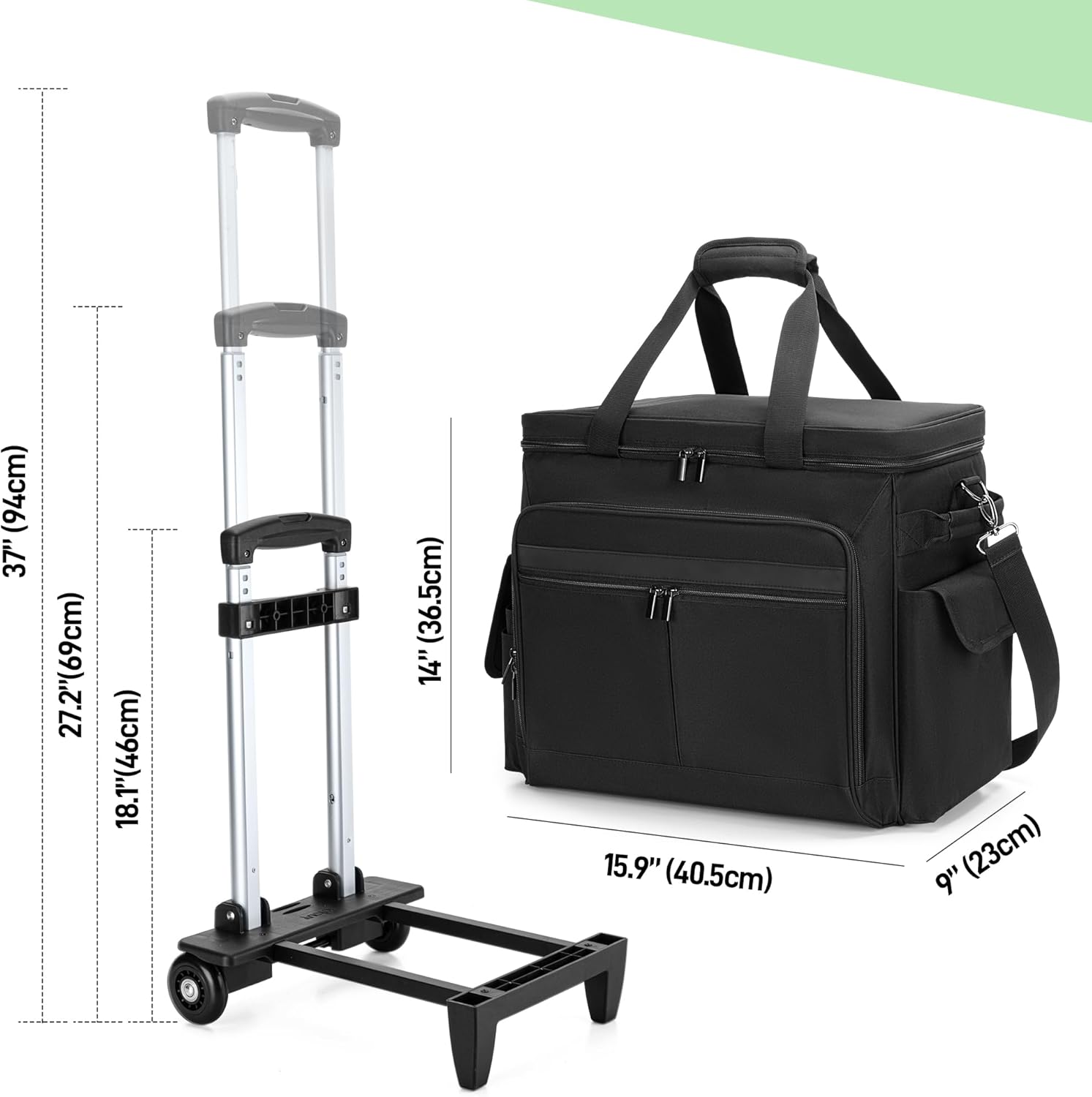 Trunab Rolling Teacher Bag with Expandable File Pocket and Detachable Trolley, Teacher Tote Bag with Wheels for up to 15.6 Inches Laptop (Patented Design) (Black) - Image 7