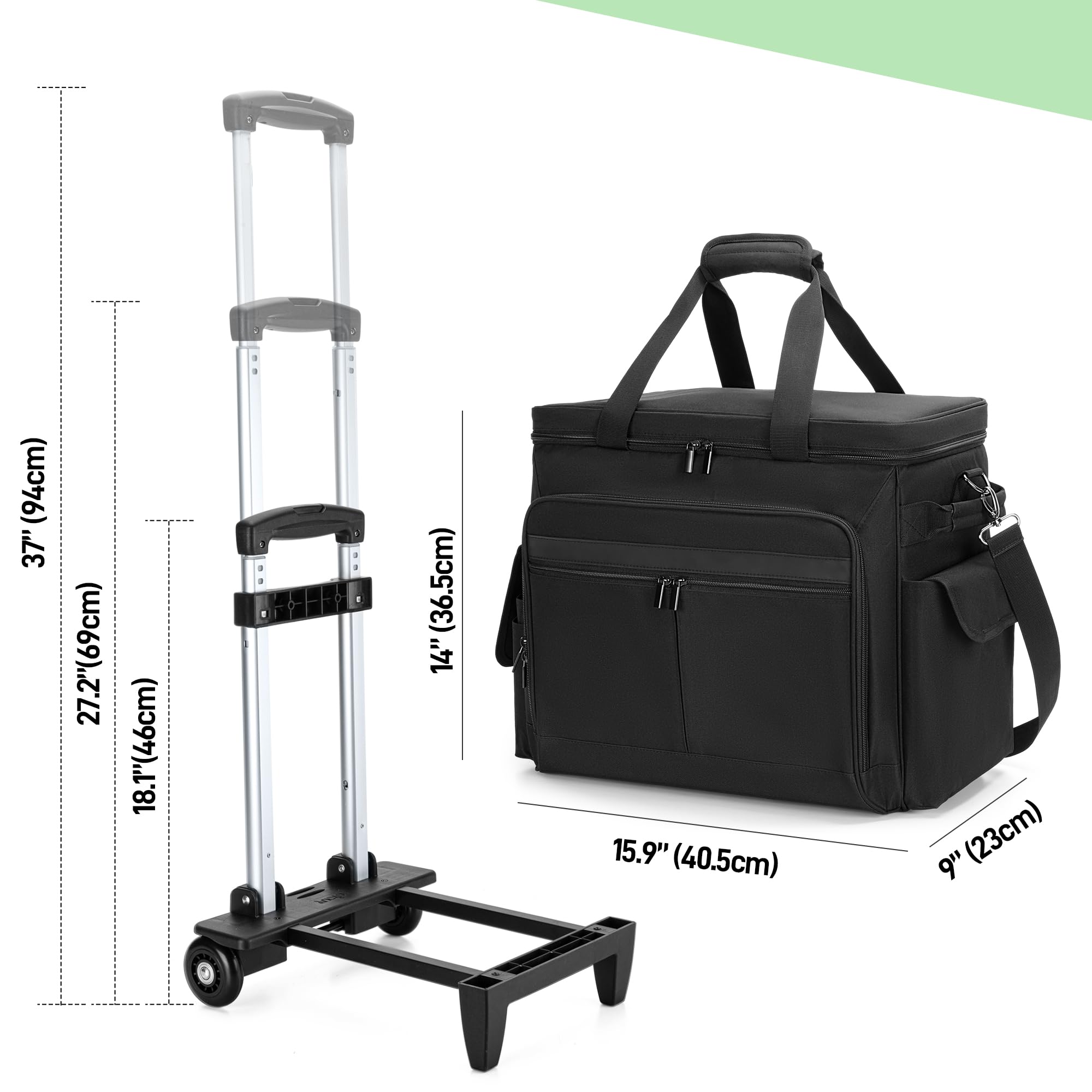 Trunab Sac à roulettes pour Professeurs avec Pochette Extensible et Chariot Amovible, Sac Fourre-Tout pour Enseignants avec roulettes Convient avec Ordinateur Portable Jusqu'à 15,6", Noir