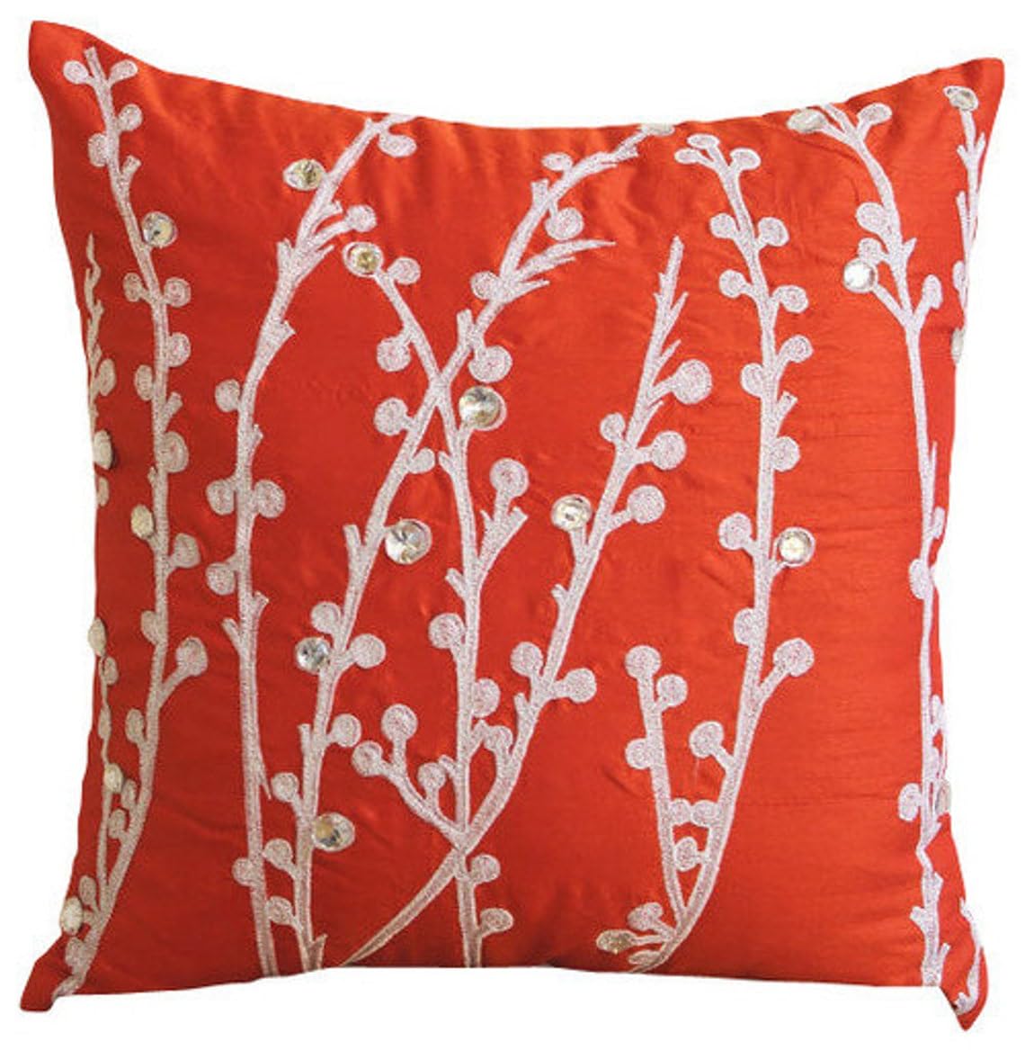 The HomeCentric Coral Orange Euro Shams, Pack of 2, 65x65 cm (26"x26") Euro Cushion Covers, Willow Design Euro Shams, Silk Euro Cushion Shams, Floral Contemporary Euro Shams - Coral Orange Willow