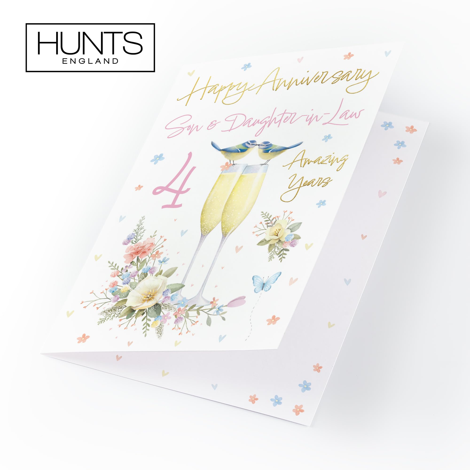 Hunts England, Son And Daughter-in-Law 4th Anniversary Card, A5 Size, Champagne Flutes, Gold Foil - Image 4