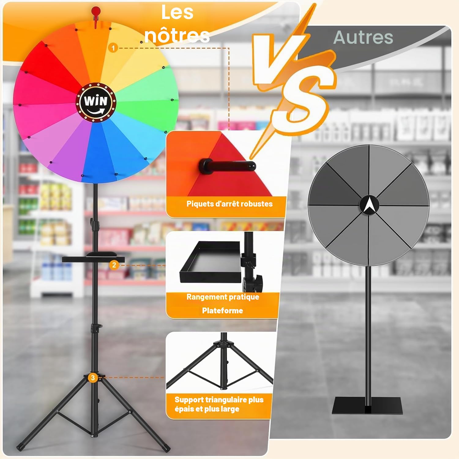 GADFISH 61 cm Roue de prix tournante, roue de la chance à 14 couleurs à faire tourner avec support réglable effaçable de 94 cm à 165 cm, roue tournante jouet couleur roue jeux pour jeux de loterie