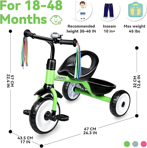 Miniatura 7 de Liberry Triciclo para niños de 2, 3 y 4 años, triciclo para niños con campana, cesta trasera y pedal extraíble, bicicleta de 3 ruedas, juguetes de