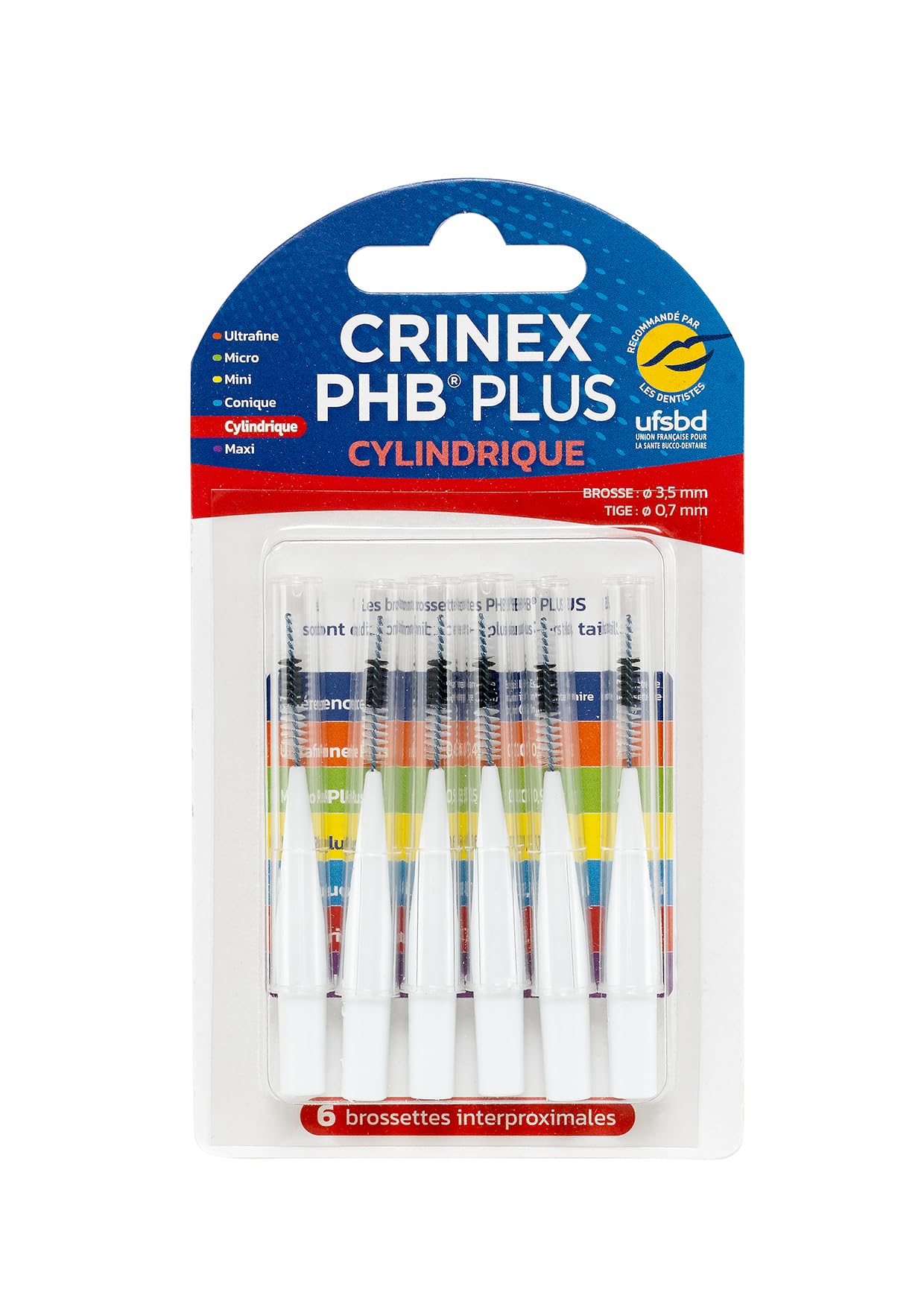 CRINEX - Phb Plus Cylindrique - Brossette Dentaire - Fibres en Tynex - Blanc - 6 Brossettes par Unité