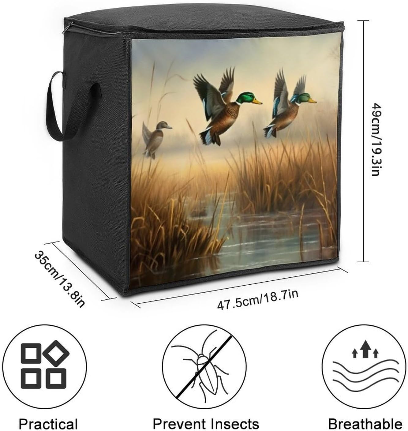 Quilt Storage Bag,Hunting Flying Wild Printed Large Foldable Storage Container Portable Travel Storage Bag for Blankets, Quilts, Clothes, Comforter, Bedding And Pillows