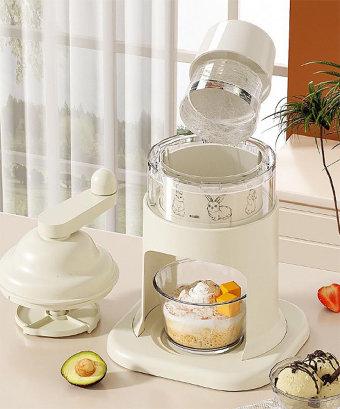Tritaghiaccio Manuale, Tritaghiaccio Portatile e Macchina per Coni di Neve, Macchina per Ghiaccio Tritato a Manovella per Gelato, Macchina per Cocktail, Granita,Ideale per La Casa e All'Aperto
