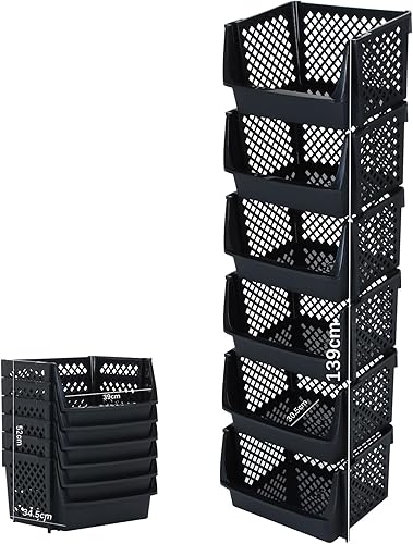 Miniatura 5 de Skywin Contenedores apilables de plástico grandes para despensa, paquete de 6, contenedores apilables para organizar alimentos, cocina y artículos