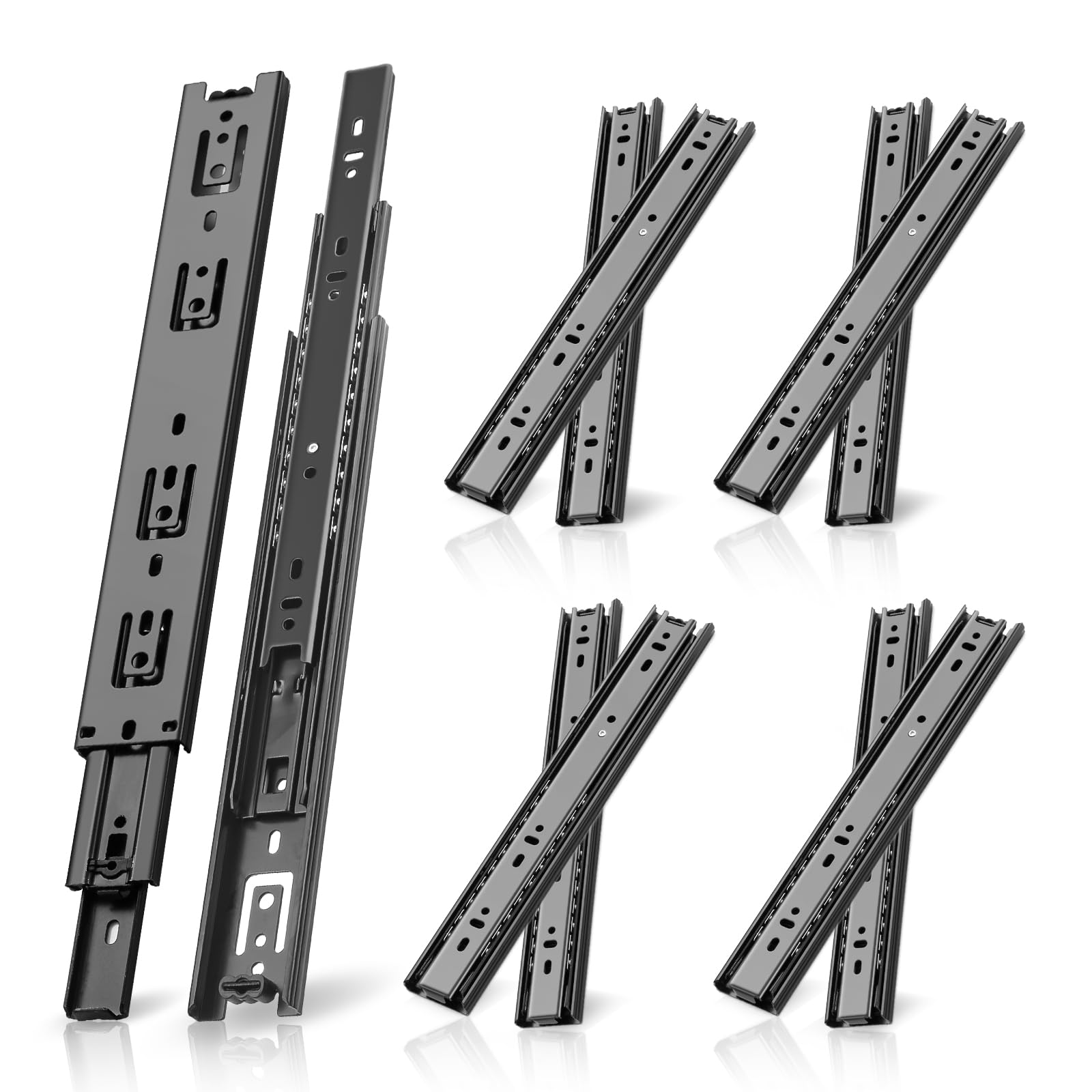 SHUHANG 1 Pair Full Extension Drawer Slides 20  Inch 100 lb Load Capacity Side Mount Ball Bearing Rails Cabinet Dresser Glides Wardrobe Kitchen Trash Can Slider Runners Black