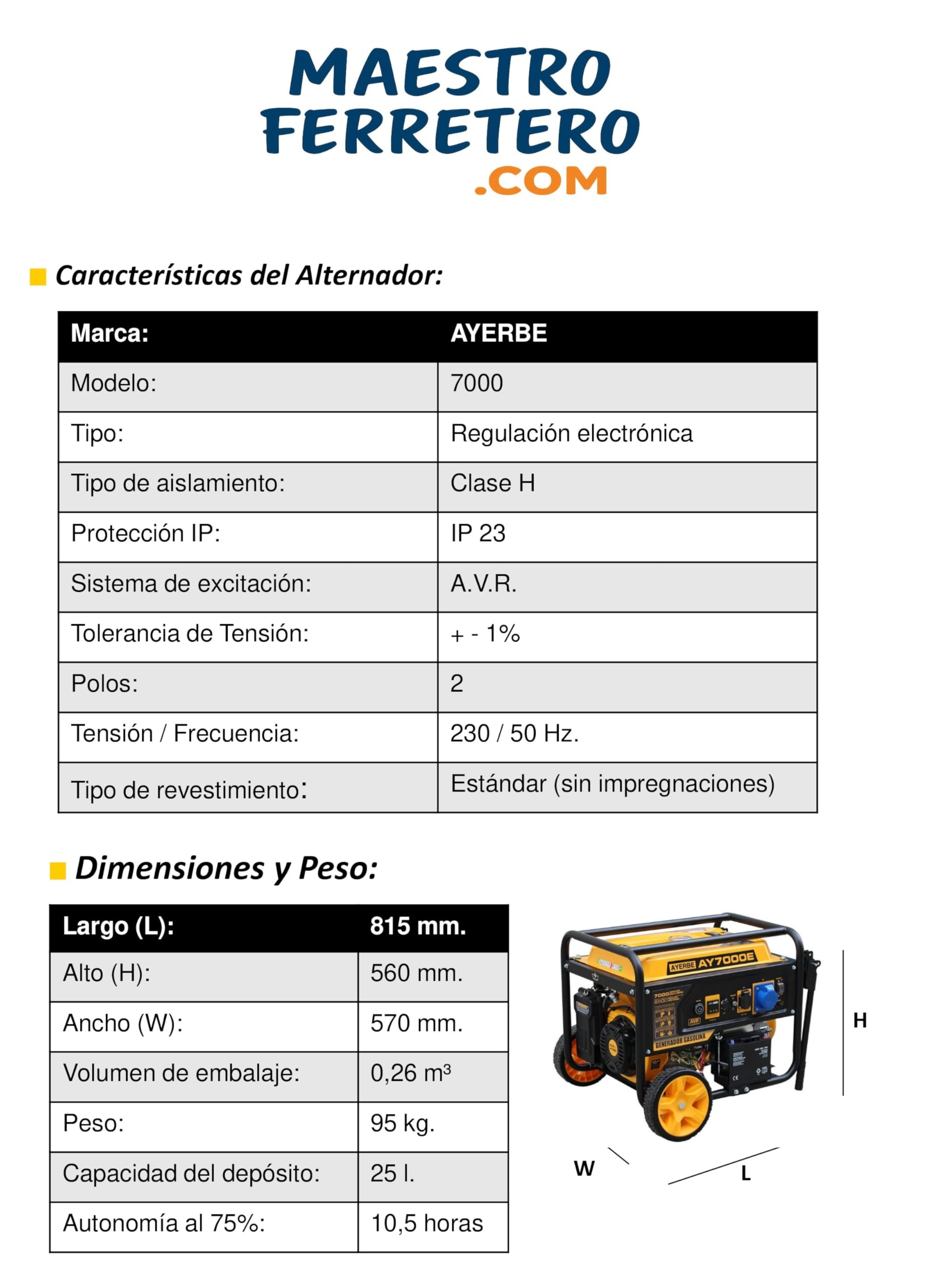 Generador gasolina 7000 W con motor Kiotsu OHV Stage V arranque eléctrico y AVR cobre
