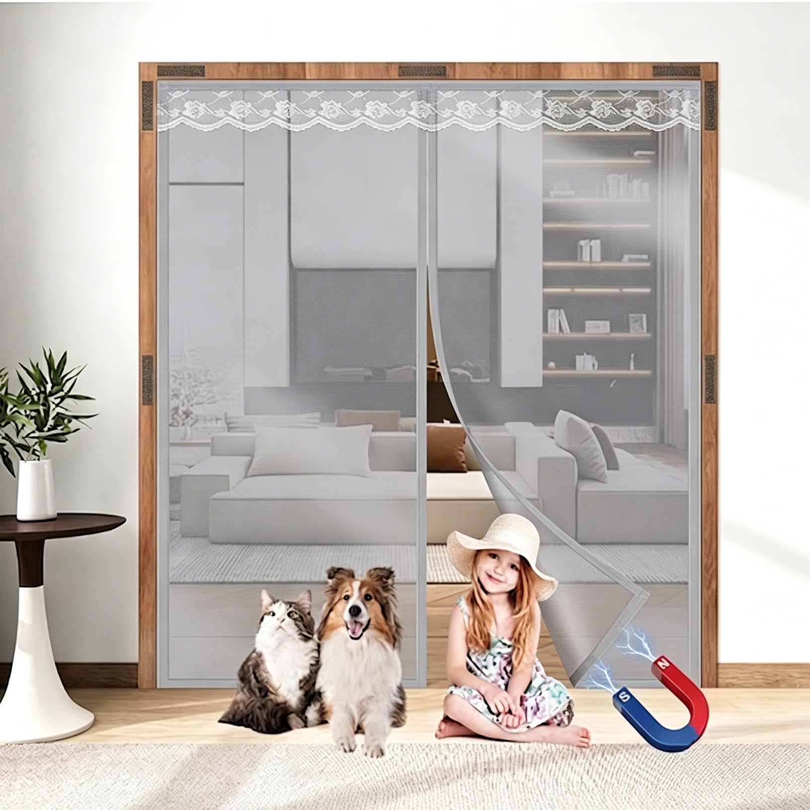 Lorxilar Magnetic Window Fly Screen DIY Insect Mesh Netting for Window Frames Fixed Size Full-Frame Self-Adhesive Screen Net Grey, W 180cm/ H 180cm