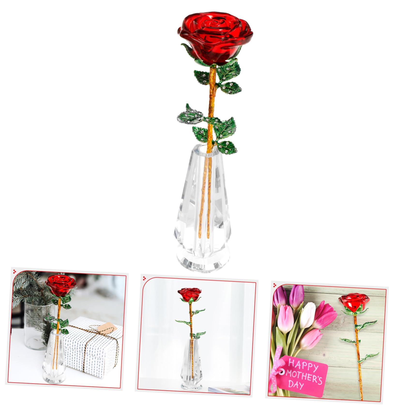 BESPORTBLE Statua Di Rosa Di Cristallo Decorazione Ornamento Regalo Forma Di Rosa Di Cristallo Chic Per Festa Della Mamma e San