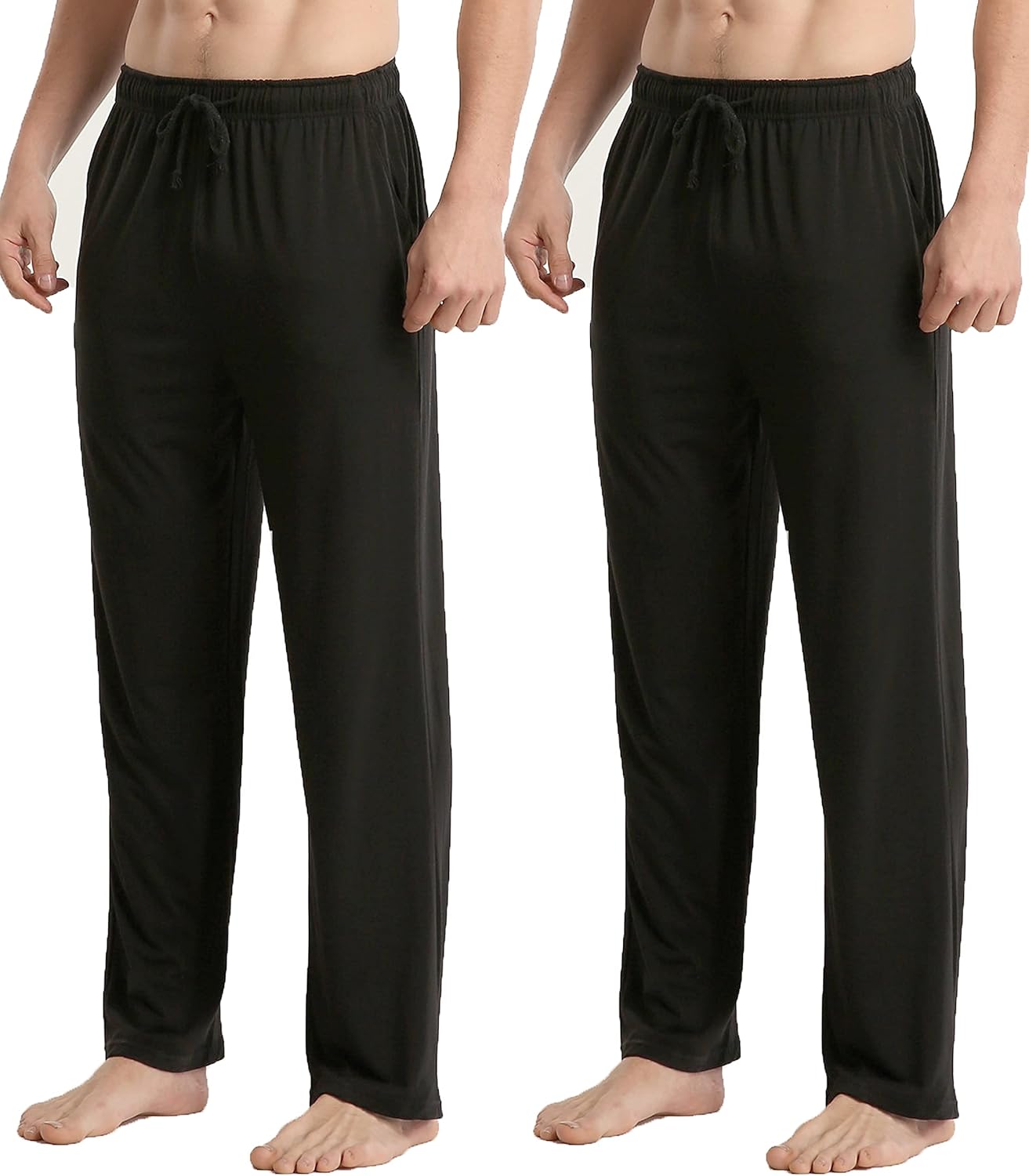 LANBAOSI Men’s Lightweight Pajama Pants 2 Pack Breathable Solid Knit Sleep Pants - Image 2