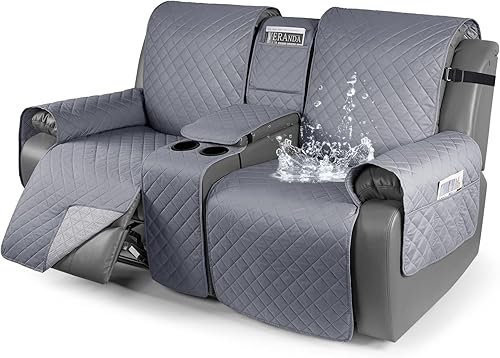 KinCam Funda 100% impermeable para sofá biplaza reclinable con consola, fundas antideslizantes para sofá reclinable de 2 asientos, funda de sofá