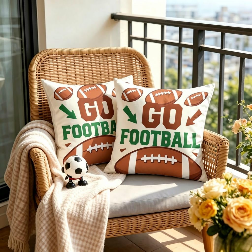Go Football Cartoon Rugby Linen Pillow Covers -16x16