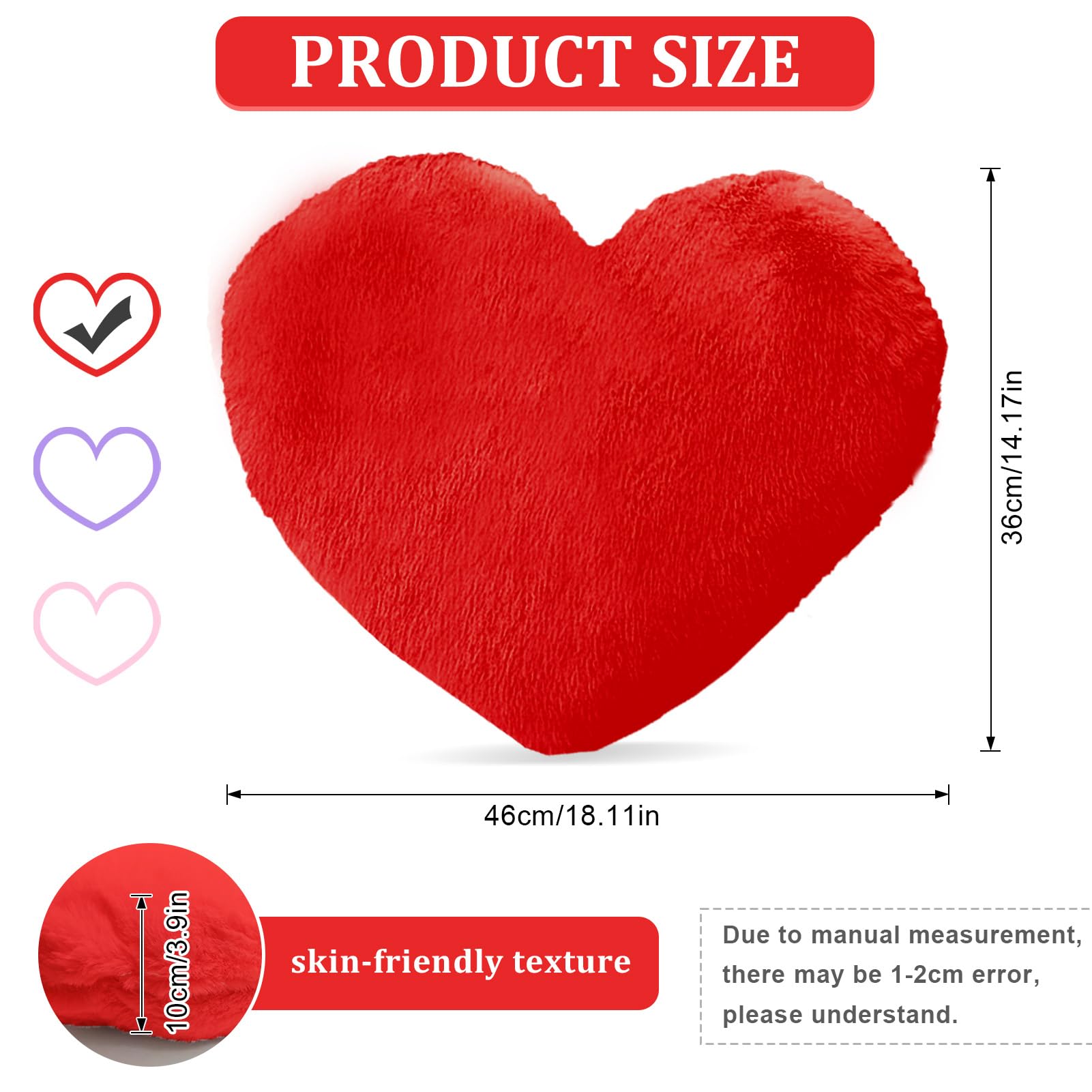 Cuscino A Cuore In Peluche 46x36 Cm - Morbido E Decorativo Per Divano O Letto - Foto 5