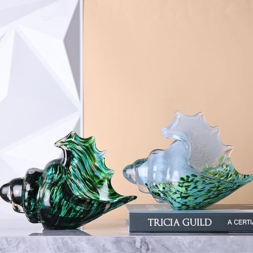 Miniatura 5 de Estatua de caracola de vidrio soplado, decoración costera para el hogar, conchas marinas, figuras artísticas de vidrio marino para decoración de