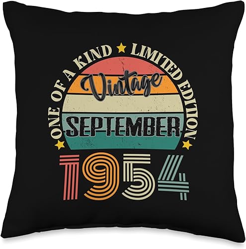 Vintage Birthday Retro Limited Edition Retro Gifts 70 Year Old Vintage September 1954 70th Birthday Retro Throw Pillow, 16x16, Multicolor