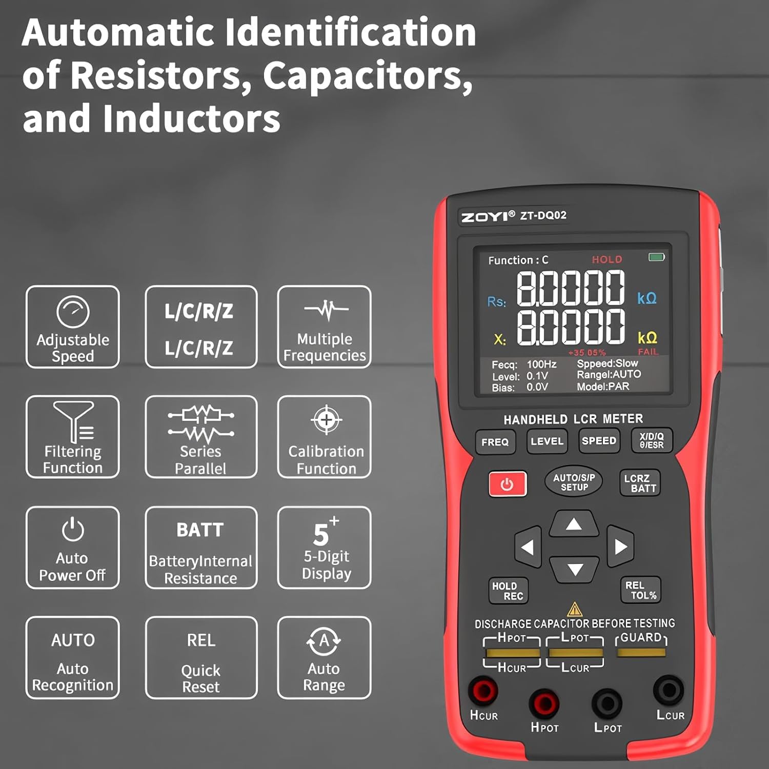 LCR Messgerät Handheld Digital Bridge Batterie Innenwiderstand Tester DQ02-2-in-1 Hochpräziser Kapazitäts- und Batterietester (DQ02 KitII)