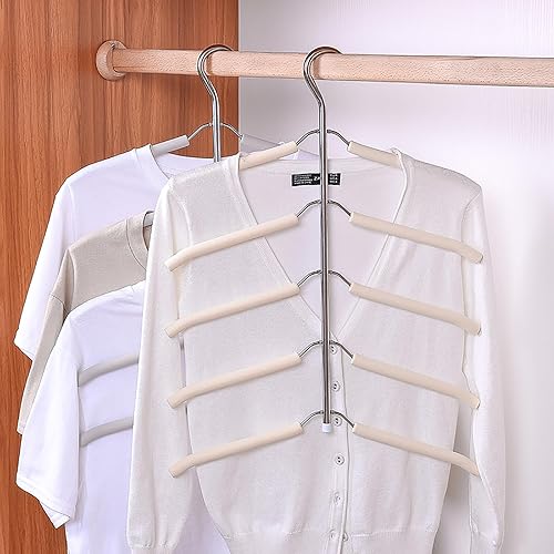 Miniatura 10 de Paquete de 3 perchas 5 en 1 para blusas y árboles, antideslizantes, para ahorrar espacio, perchas de ropa de varias capas de acero inoxidable para