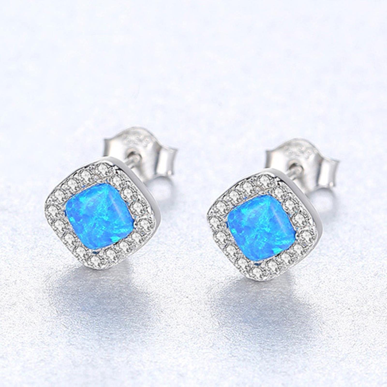 925 Sterling Silber Modeschmuck Ohrstecker für Frauen Raute Form trendiges Design böhmische Opal Ohrringe