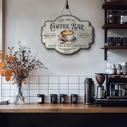 Miniatura 4 de THUYPT - Letrero de café personalizado, placa de madera para colgar en la pared, decoración de cafetería, estación de café, bar, letrero de pared