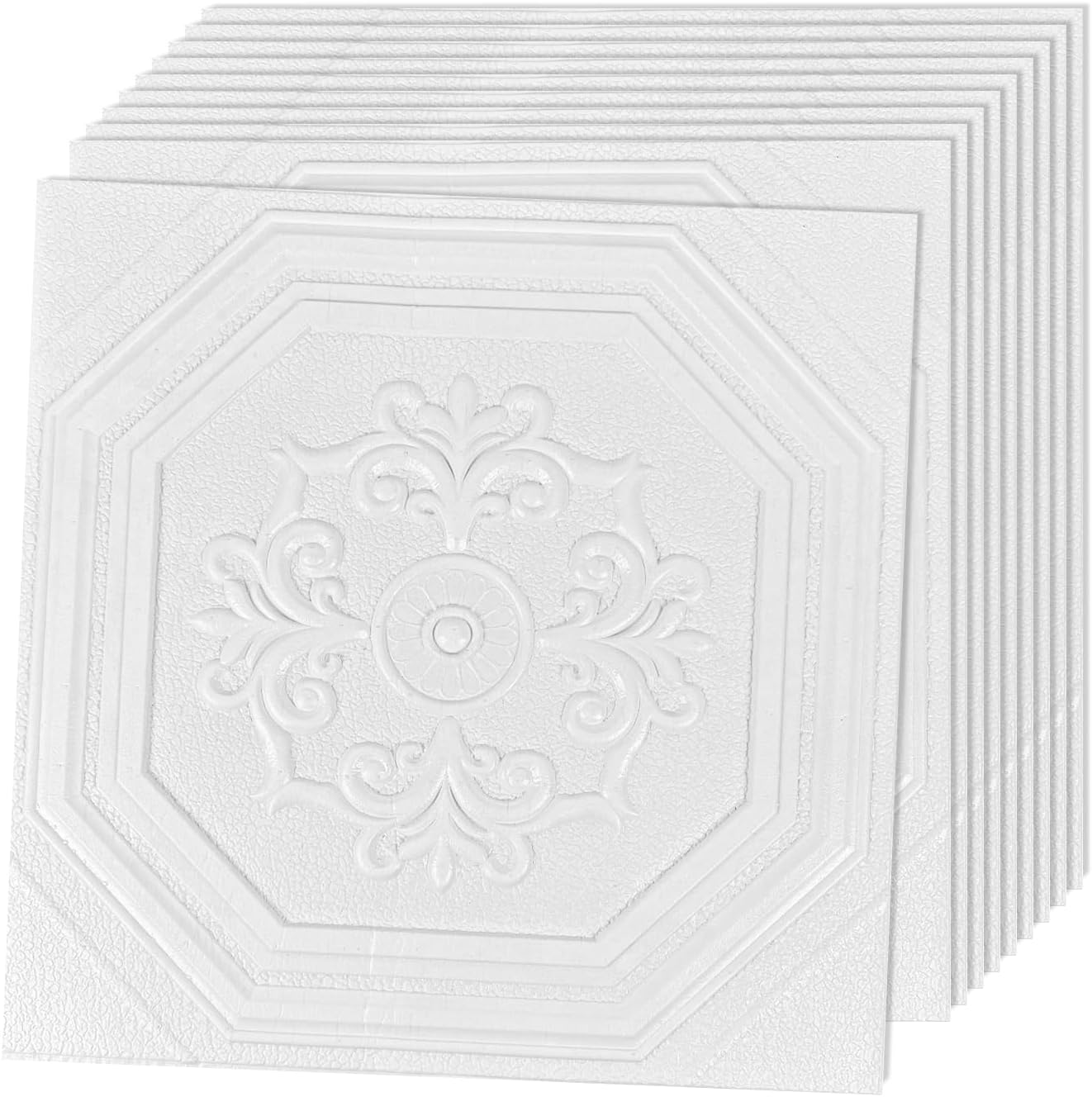 JOLOV 3D Wall Panels, Pack of 12 Tiles Wall Panels, Waterproof, Heat Resistant, 19.7 x 19.7inch PVC Wall Panel, Matt White Diamond Design 32 Sq Ft,for Living Room,Hotel Lobby,Game Room (X2)