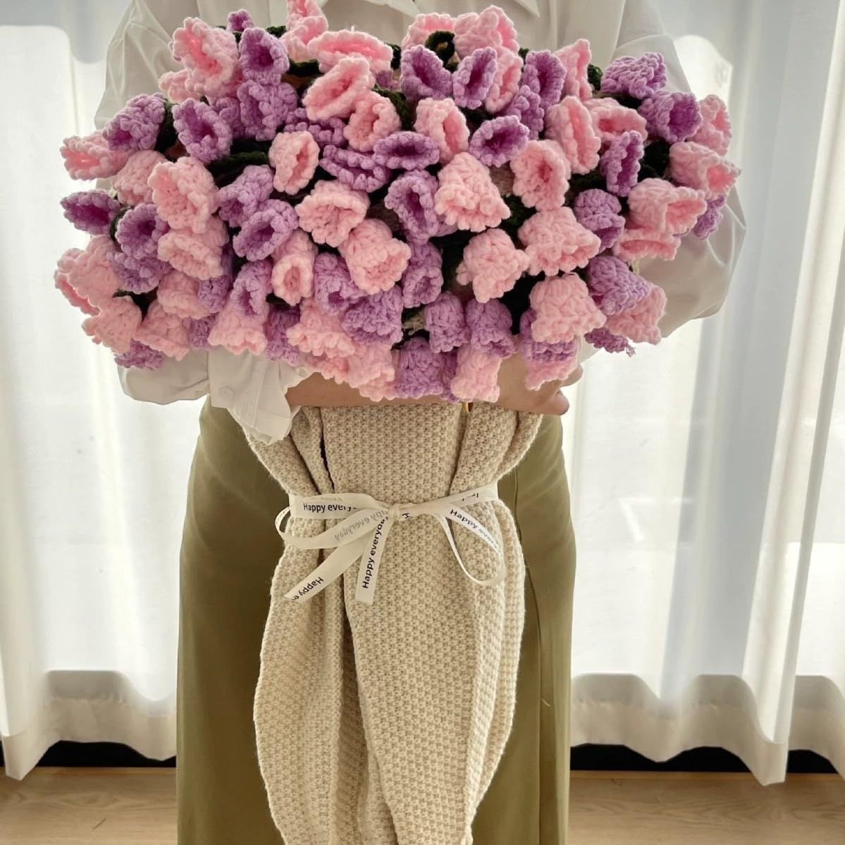 Plaid de luxe au crochet fait main rose orchidée 150cm