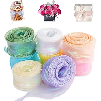 8 Rolls Organza Ribbon 4 cm x 9 m Chiffon Ribbon Shimmering Transparent