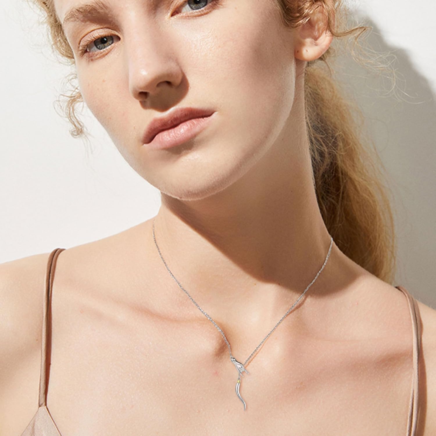 YAFEINI Italian Horn Hand Necklace Sterling Silver Cornicello and Mano Cornuto Birthstone Necklace Good Luck Italian Protection Amulet Pendant Jewelry for Women