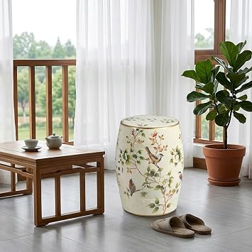 Decorative Ceramic Garden Stool,Ceramic Garden Stool,for Outdoor Side Table Home Decor - Indoor Garden Plant Display,Patio Areas,and Backyard Styling(Yellow)