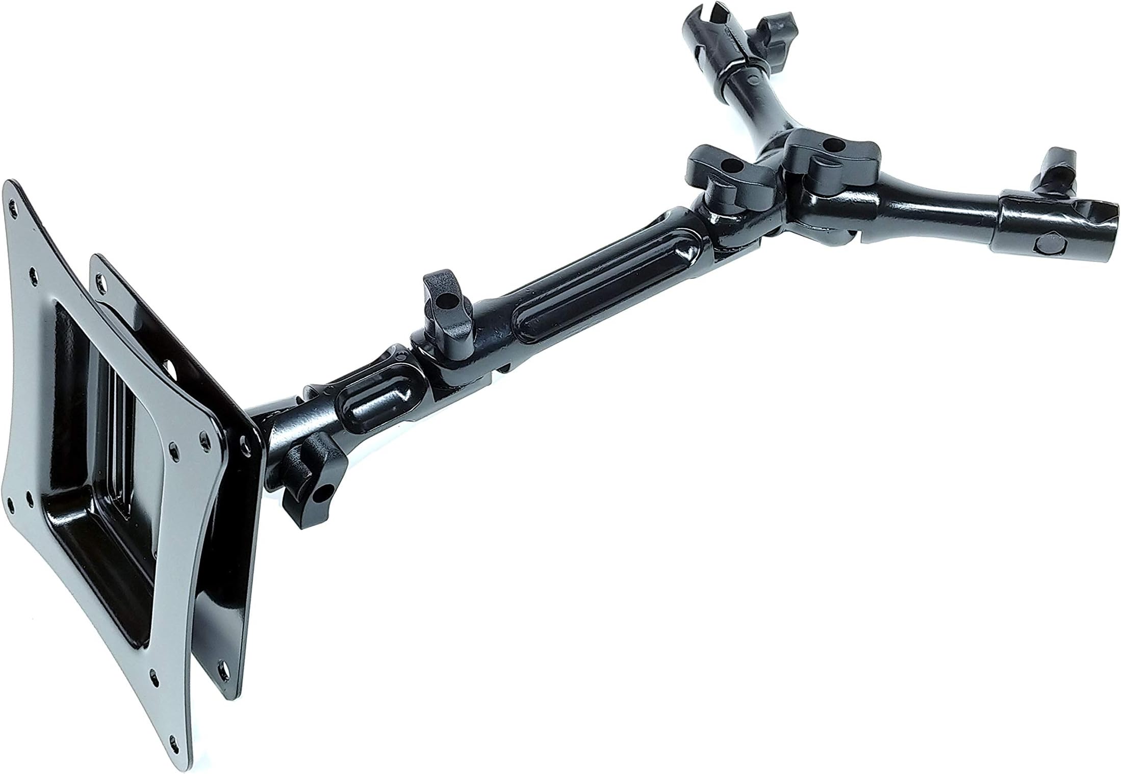 Headrest Mount Bracket for TV & Monitor : All Sturdy Short Length Y-Shaped Metal Supports Added one More 95 mm Joint and Lift Off Type VESA Standard Steel Plate : Easy to Insert and Remove Way