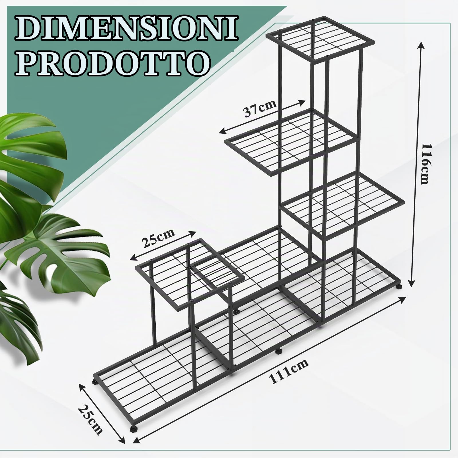 CPROSP Supporto per Piante in Metallo Nero da Interno ed Esterni, Supporto per Piante in Metallo a 5 Livelli per Vasi, Supporto per Fiori per Terrazza, Giardino, Soggiorno, Balcone, Camera da Letto
