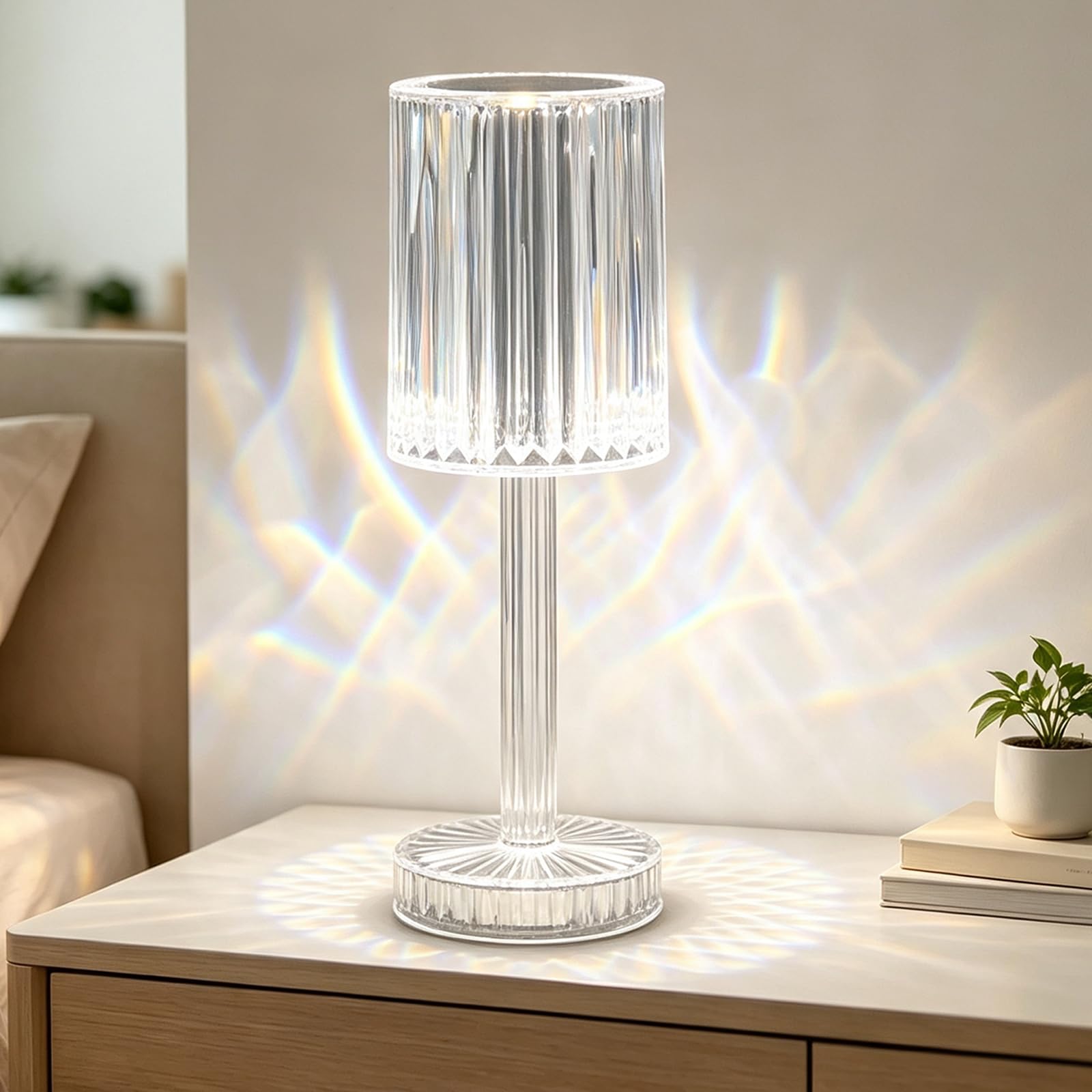XVZ Lampa stołowa kryształowa, ściemiana dotykowo, bezprzewodowa ładowalna do salonu, sypialni, baru, dekoracja hotelu