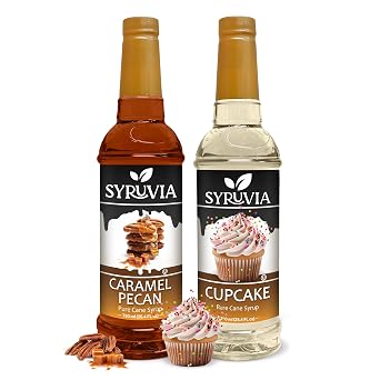 Syruvia Caramel Pecan & Cupcake Coffee Syrup - 25.4 fl oz Premium Coffee Flavoring Syrup - Kosher Syrups, Gluten Free, No Coloring, Perfect for Drinks, Soda, Shakes, Desserts, and More.