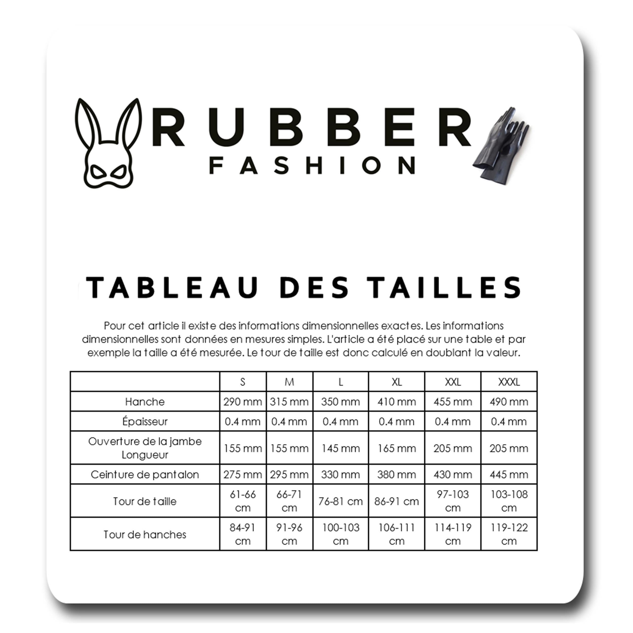 Rubberfashion Slip en Latex Sexy Ouvert dans Le Bas - Tuyau en Caoutchouc en Latex avec Trou - Pantalon en Latex pour Femmes et Hommes