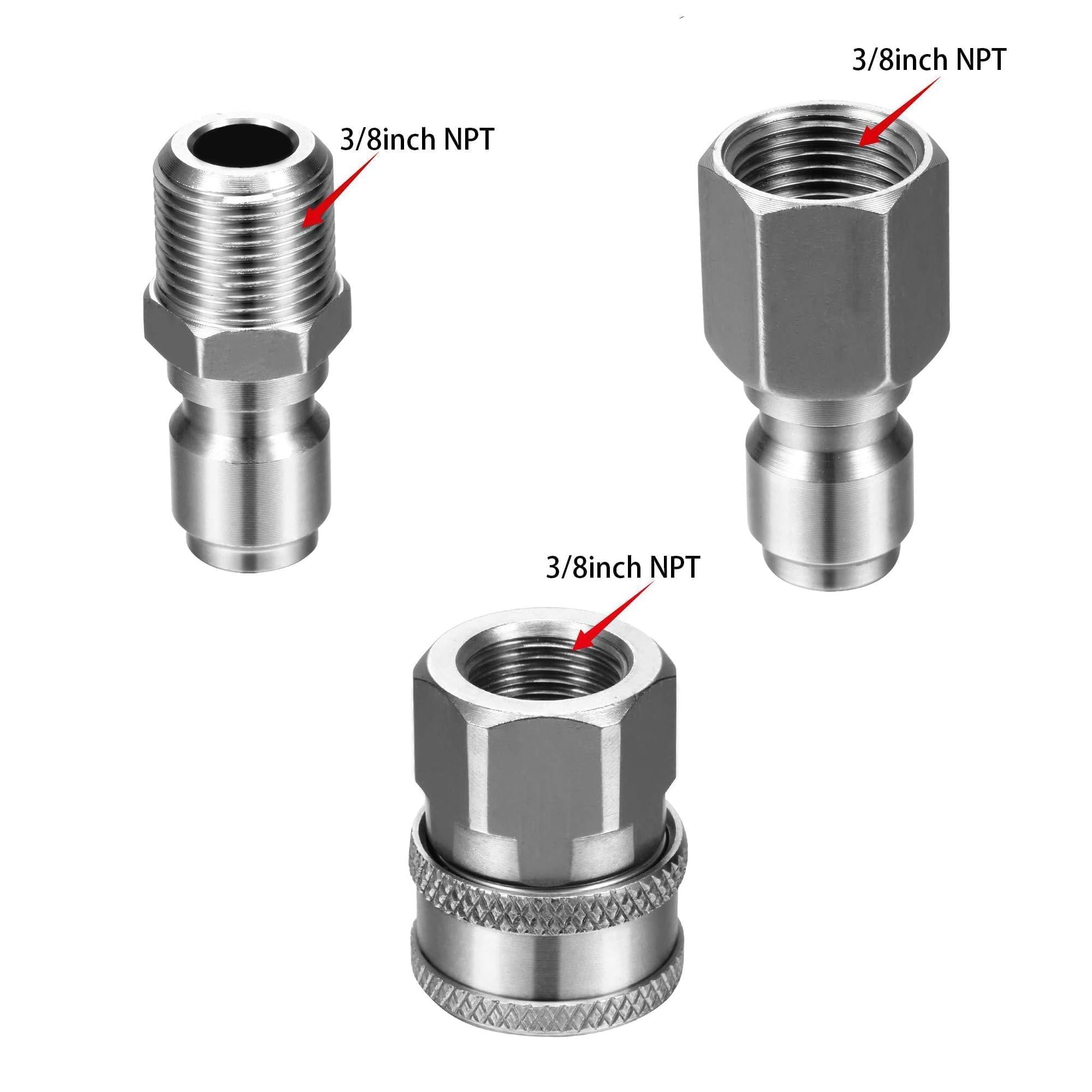 4 accoppiatori per idropulitrice NPT 3/8 a connessione rapida, raccordi in acciaio inox, accoppiatori maschio-femmina, per collegamento rapido e sgancio rapido (3/8)