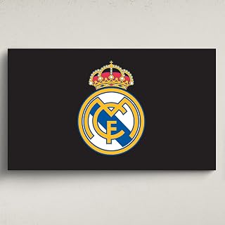 Licensed Décor Arte de pared acrílico del Real Madrid, pequeño (65 cm de ancho x 40 cm de alto) – escudo a todo color en la marca negro