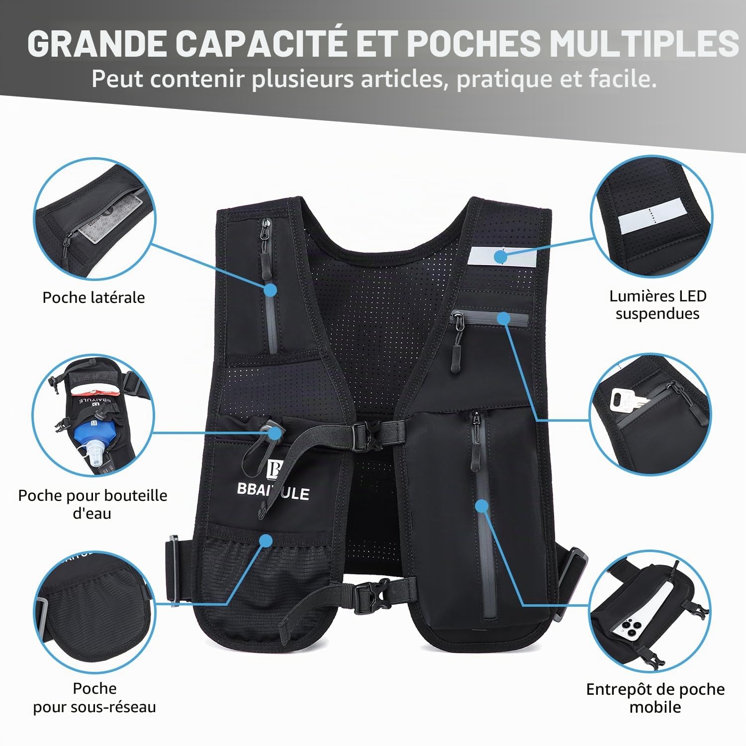 Gilet de réfléchissant Vélo Nuit Avertissement Réglable Respirant Léger