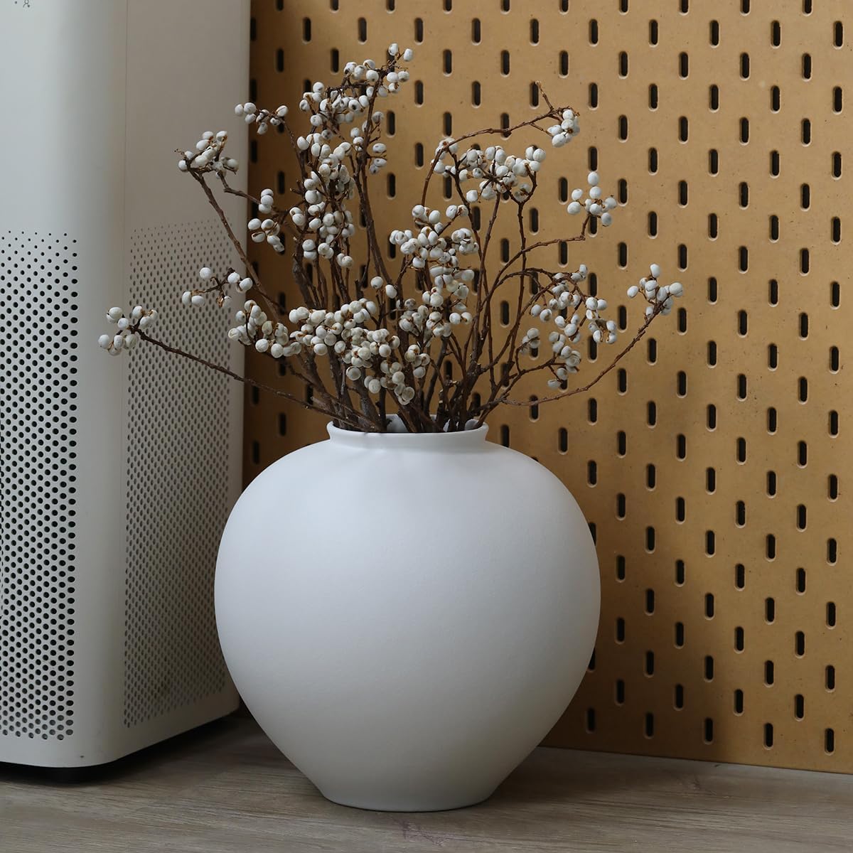 Extra Large White Ceramic Flower vase, Decorative Jar Oversize Modern Centerpiece Table Decorations,Round Shape Rustic Ceramic vases for Home Decor Dining Room (White, 9.4 * 9.4 * 9.1inch) - Image 6